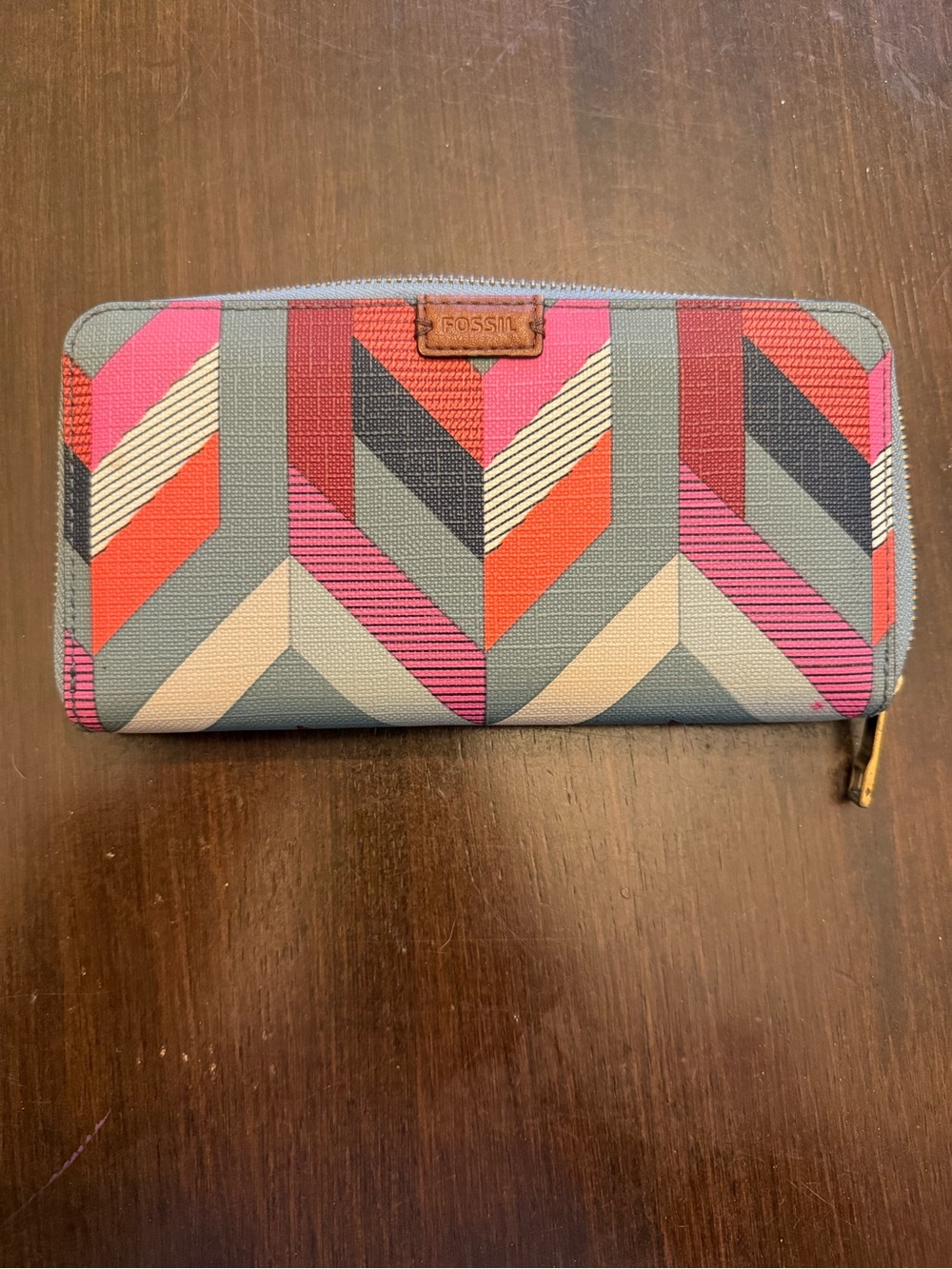 Fossil Chevron Zip Wallet in Pink, Red, Navy and Cream